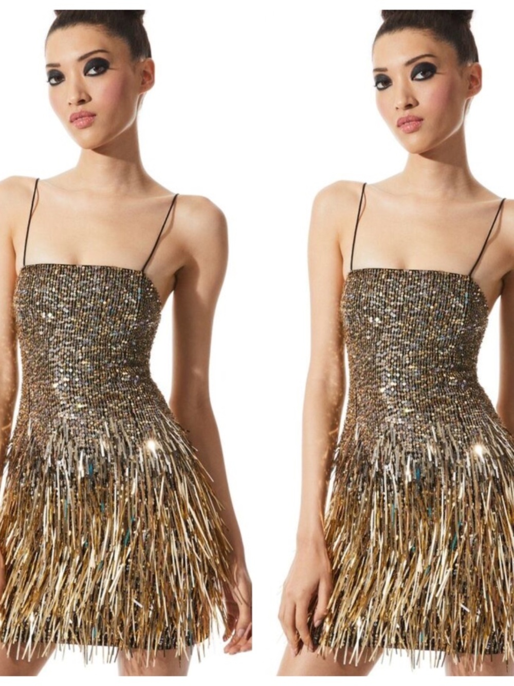 Alice + Olivia FIFI Gold Black Ombre Fringe Mini Dress EUC - Size 2